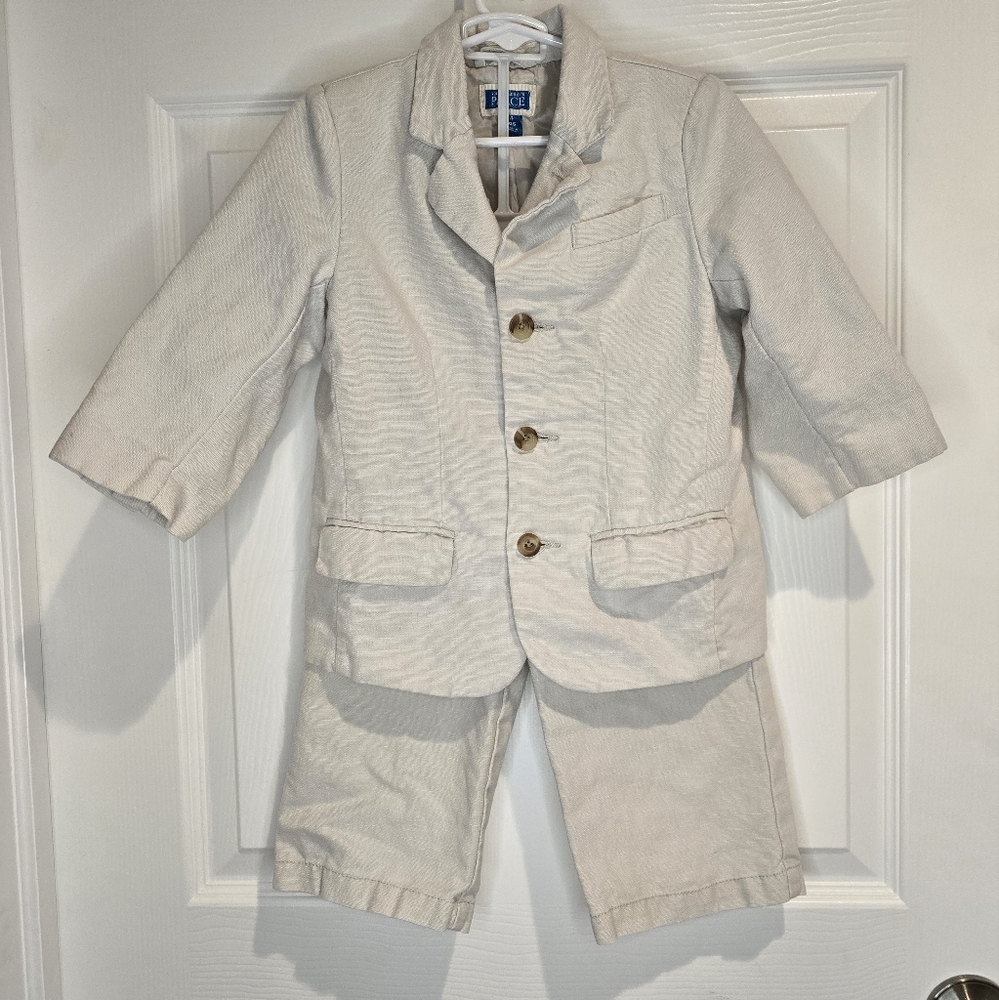 Childrens Place Linen Blend Kids Cream Suit Jacket and Pants Set